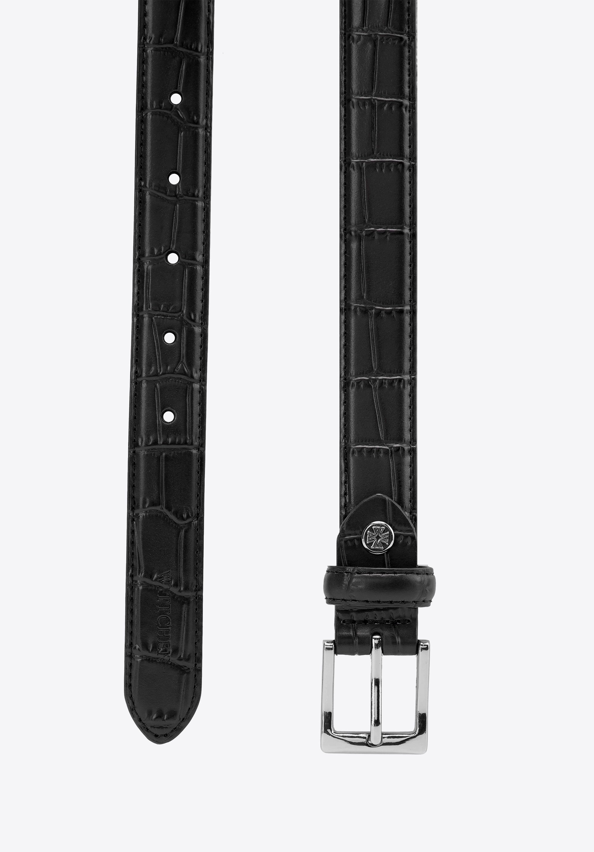 Women's leather belt with croc-effect finish, black-silver, 103-8D-213-1-S_M, Photo 1