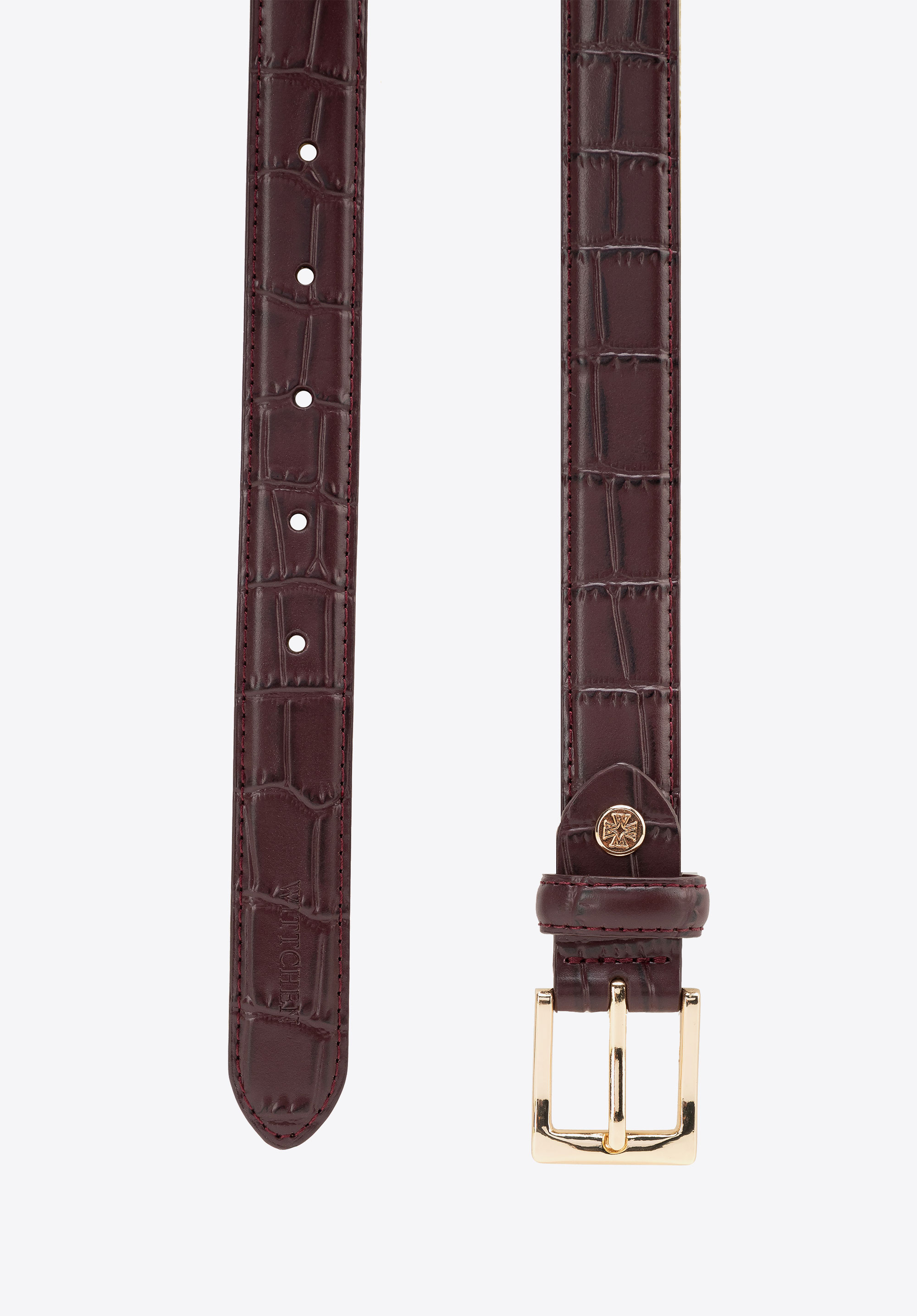 Women's leather belt with croc-effect finish, burgundy, 103-8D-213-3-XL_2XL, Photo 1