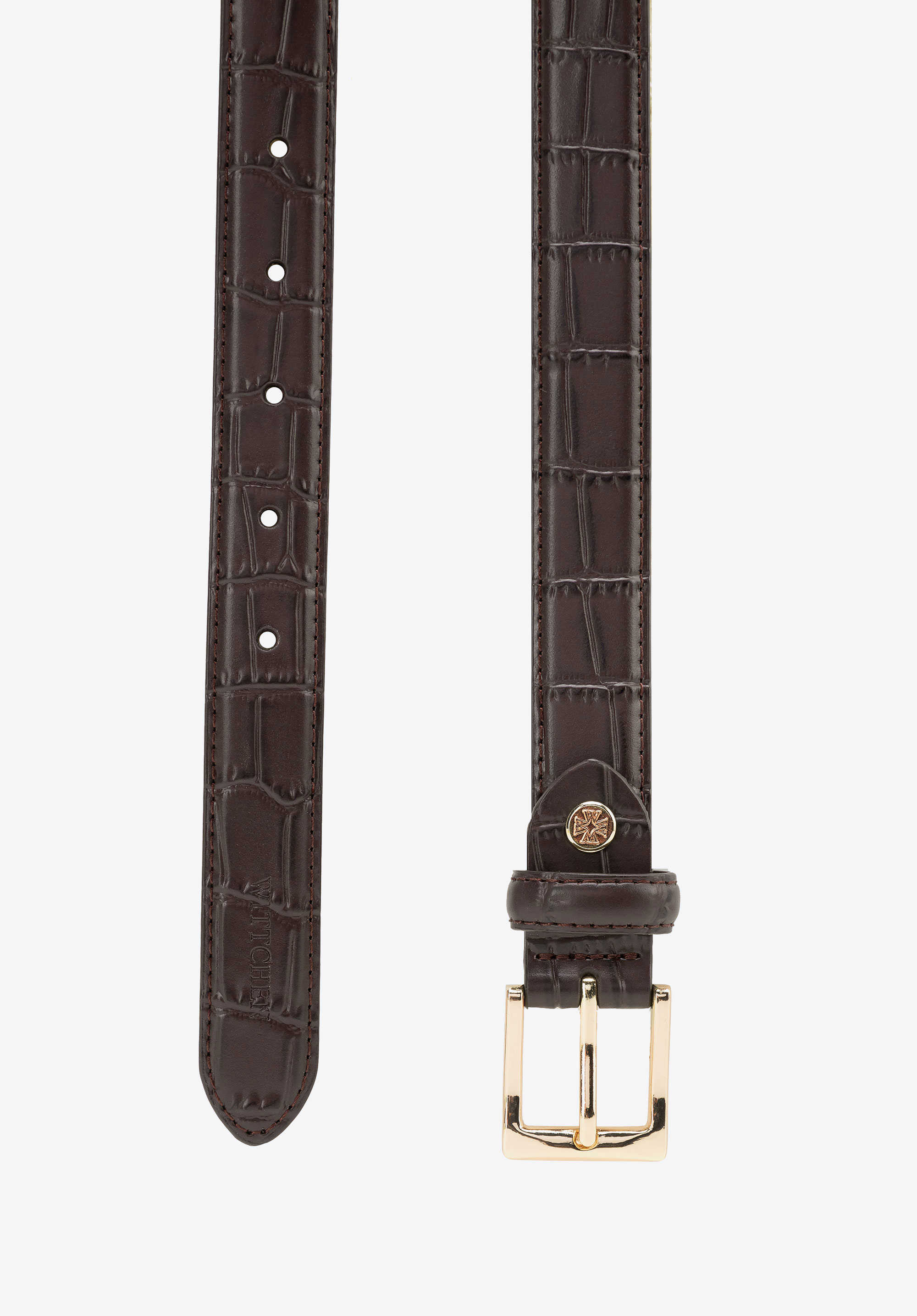 Women's leather belt with croc-effect finish, dark brown, 103-8D-213-4-S_M, Photo 1