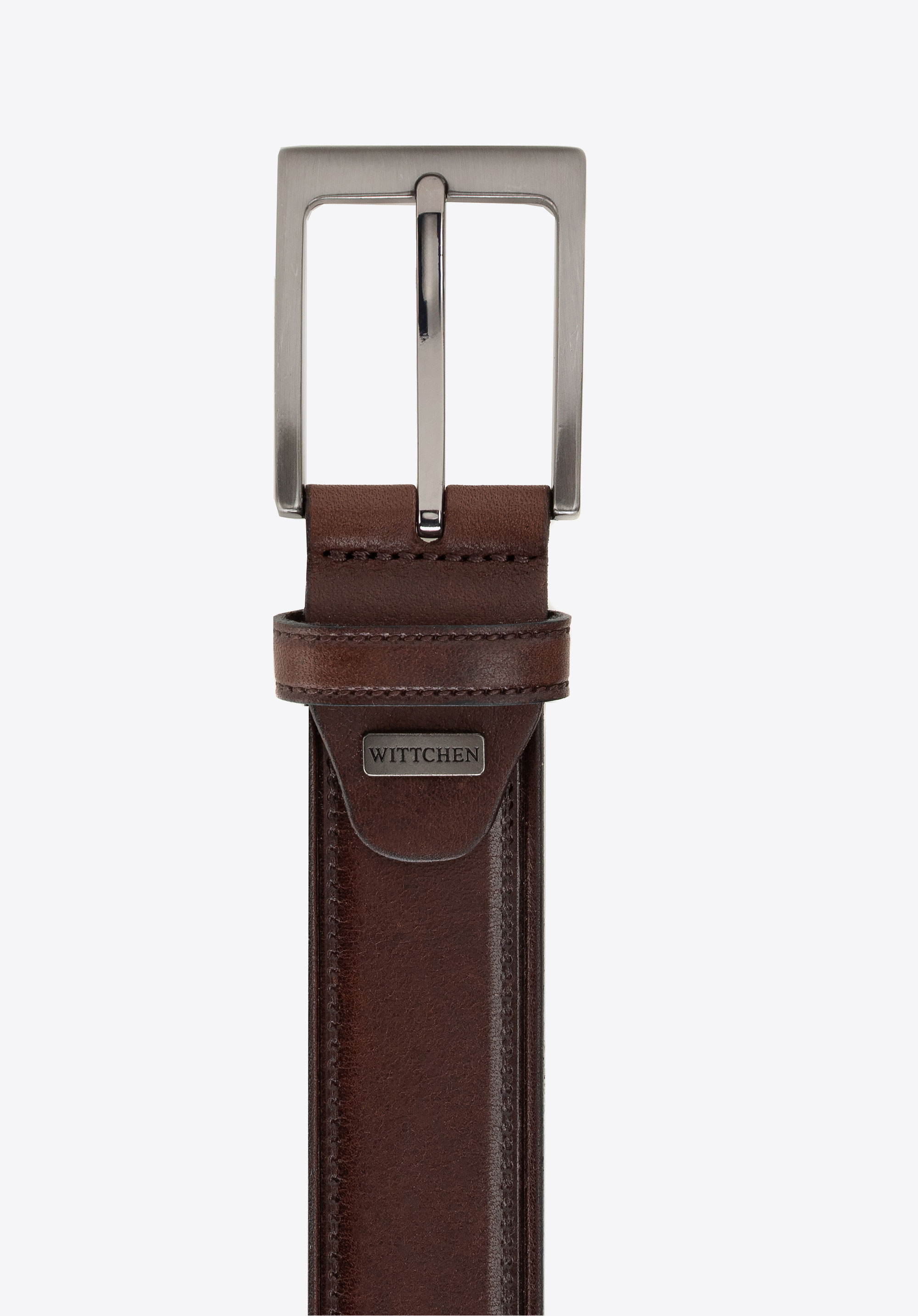 Elegancki pasek skórzany z geometryczną klamrą, ciemny brąz, 103-8M-106-4-11, Zdjęcie 1