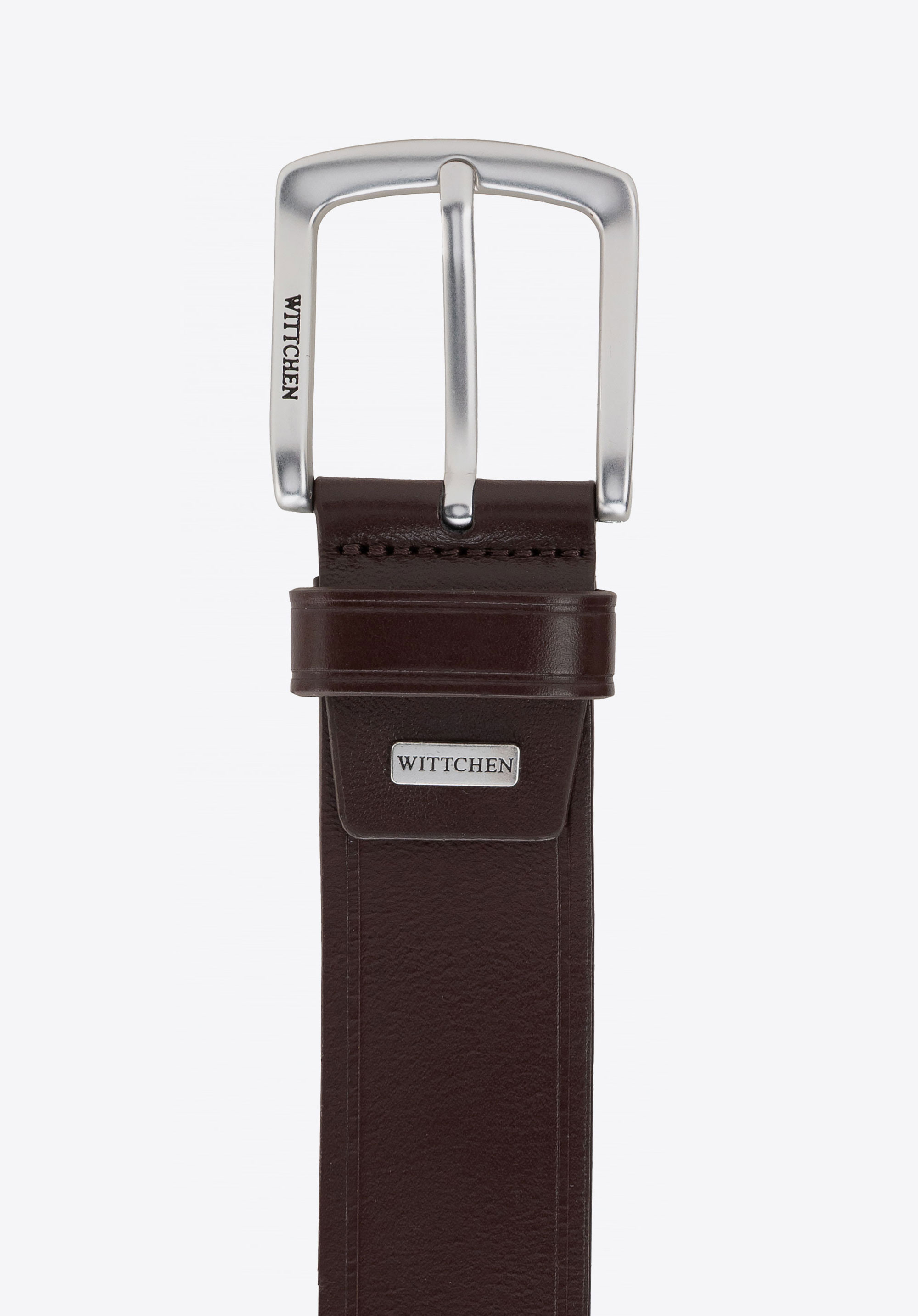 Męski skórzany pasek z elegancką prostokątną klamrą, ciemny brąz, 103-8M-911-4-12, Zdjęcie 1