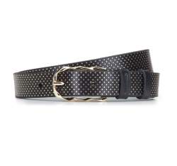 Women's leather dot belt, black, 92-8D-301-1-2X, Photo 1