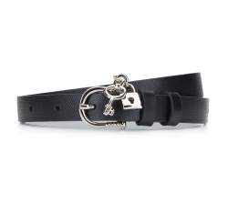 Women's leather belt with padlock detail, black, 92-8D-307-1-XL, Photo 1