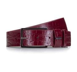 Women's leather belt with textured crocodile print, burgundy, 92-8D-308-3-L, Photo 1