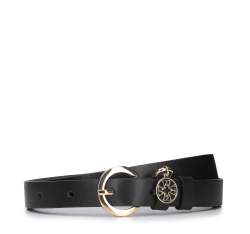 Women's leather belt with logo detail, black, 94-8D-904-1-S, Photo 1