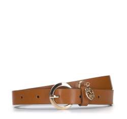 Women's leather belt with logo detail, brown, 94-8D-904-4-S, Photo 1