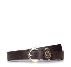 Women's leather belt with logo detail, dark brown, 94-8D-904-5-L, Photo 1