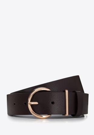 Women's leather belt with a semi-round buckle, dark brown, 97-8D-918-4-L, Photo 1