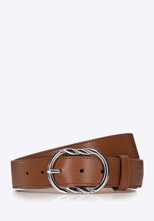 Women's leather belt with a decorative buckle, brown, 97-8D-919-4-S, Photo 1