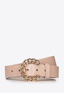Women's leather belt with decorative buckle, beige, 97-8D-926-P-L, Photo 1