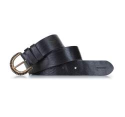 Women's leather belt with woven-effect metal buckle, black, 92-8D-309-1-L, Photo 1