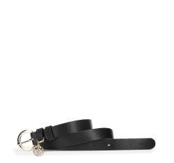 Women's leather belt with logo detail, black, 94-8D-904-1-L, Photo 1