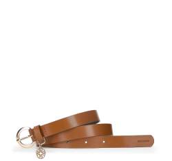 Women's leather belt with logo detail, brown, 94-8D-904-4-2X, Photo 1