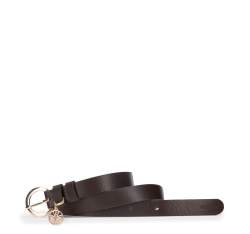 Women's leather belt with logo detail, dark brown, 94-8D-904-5-L, Photo 1