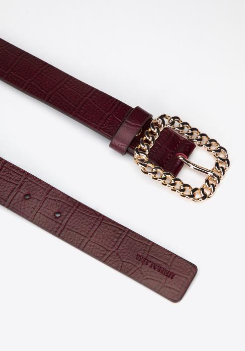 Women's croc-embossed leather belt, burgundy, 97-8D-927-3-M, Photo 2