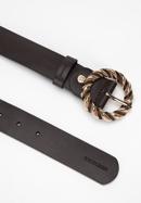 Women's leather belt with round braided buckle, dark brown, 98-8D-100-4-L, Photo 2