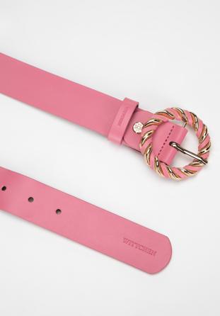 Women's leather belt with round braided buckle, pink, 98-8D-100-F-XL, Photo 1