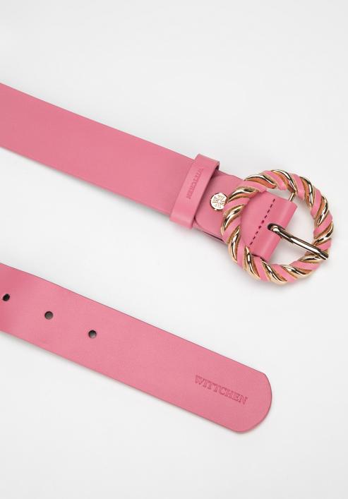 Women's leather belt with round braided buckle, pink, 98-8D-100-F-S, Photo 2