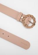 Women's leather belt with round braided buckle, beige, 98-8D-100-4-S, Photo 2