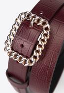 Women's croc-embossed leather belt, burgundy, 97-8D-927-3-M, Photo 3