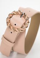 Women's leather belt with round braided buckle, beige, 98-8D-105-P-L, Photo 3