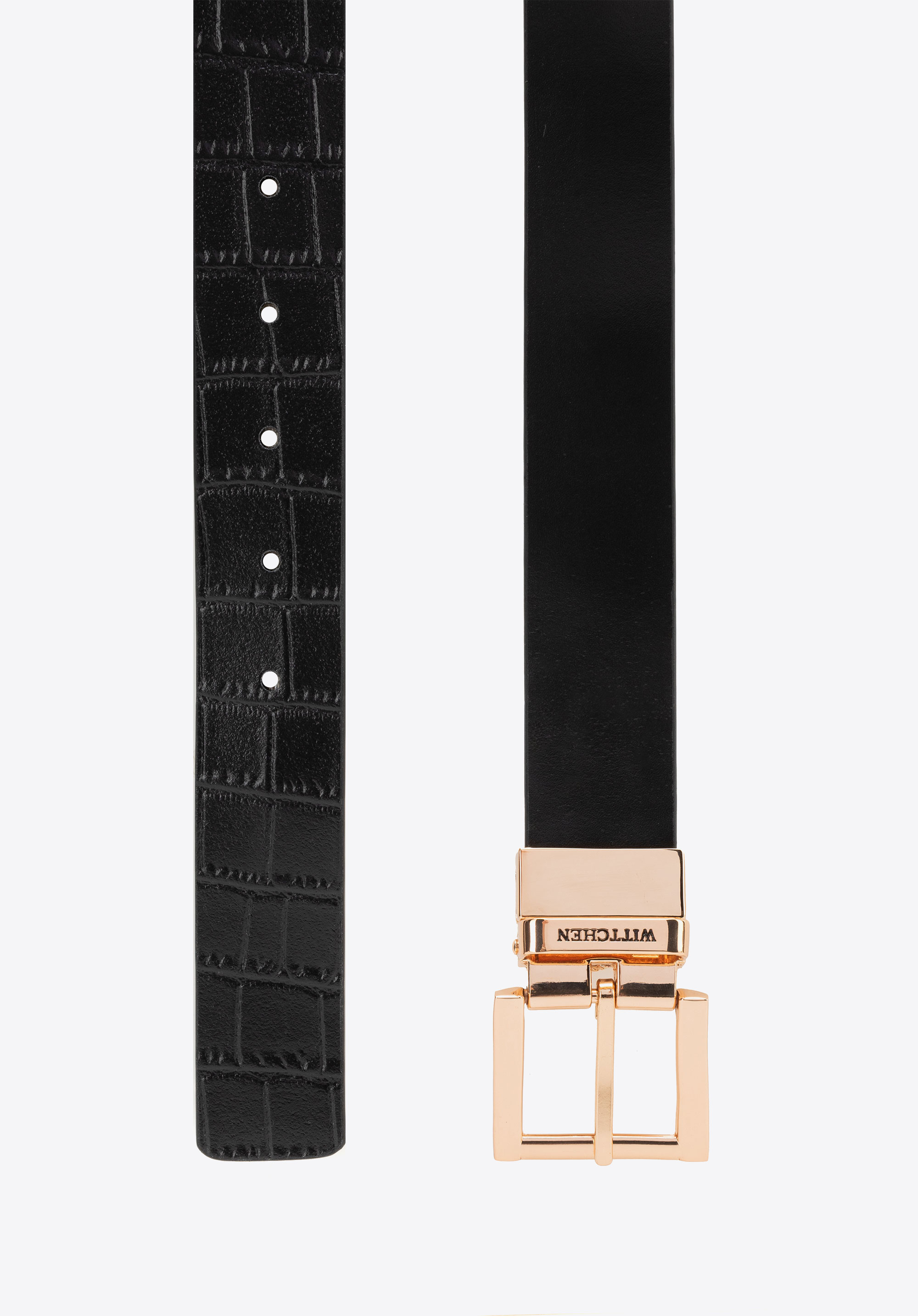 Women's reversible leather belt with croc-effect finish, black, 103-8D-214-1-L_XL, Photo 1