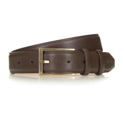 Men's leather belt with a brass buckle, brown, 91-8M-328-4-11, Photo 1