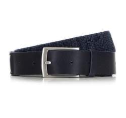 Men's woven belt with a silver buckle, navy blue, 91-8M-352-7-12, Photo 1