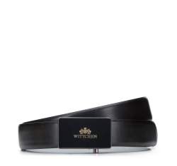 Men's leather belt with gold-tone logo, black, 94-8M-900-1-11, Photo 1