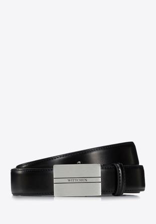 Men's leather belt with automatic plate buckle, black, 97-8M-901-1-11, Photo 1