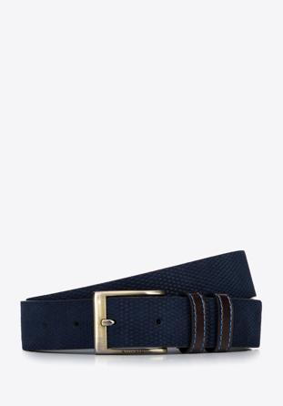 Men's suede belt, navy blue-brown, 97-8M-902-N-10, Photo 1