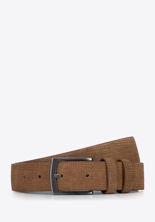 Men's suede textured belt, brown, 97-8M-905-5-11, Photo 1