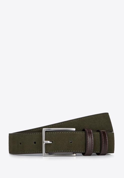 Men's leather belt, green-brown, 97-8M-907-Z-11, Photo 1
