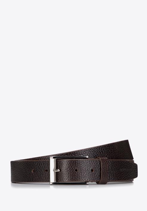 Men's leather belt with pebbled texture, dark brown, 98-8M-113-1-11, Photo 1