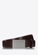 Men's leather belt with plate buckle, dark brown, 98-8M-115-1-90, Photo 1