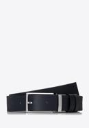 Men's reversible leather belt, navy blue-grey, 98-8M-120-17-12, Photo 1