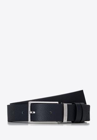 Men's reversible leather belt, navy blue-grey, 98-8M-120-78-11, Photo 1