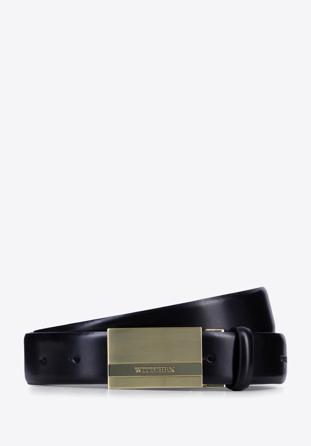 Men's leather belt with plate buckle, black, 98-8M-913-1-12, Photo 1