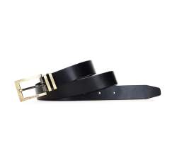 Men's leather belt with a brass buckle, black, 91-8M-329-1-10, Photo 1
