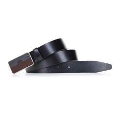 Leather belt with plate buckle, black, 92-8M-351-1-10, Photo 1
