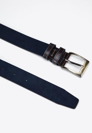 Men's suede belt, navy blue-brown, 97-8M-902-N-10, Photo 1