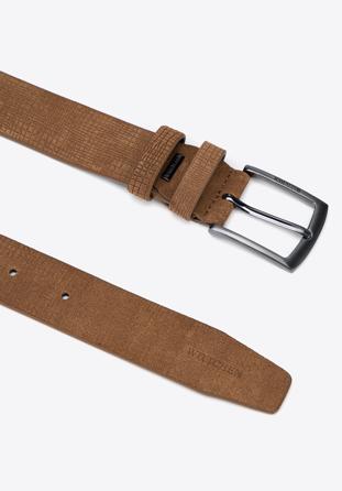 Men's suede textured belt, brown, 97-8M-905-5-11, Photo 1