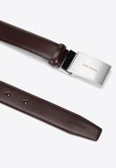 Men's leather belt with plate buckle, dark brown, 98-8M-115-4-90, Photo 2