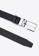 Men's reversible leather belt, navy blue-grey, 98-8M-120-78-11, Photo 2