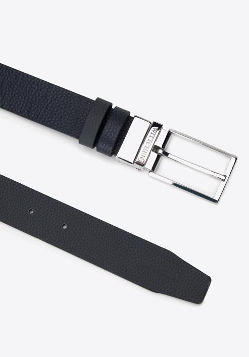 Men's reversible leather belt, navy blue-grey, 98-8M-120-78-10, Photo 2