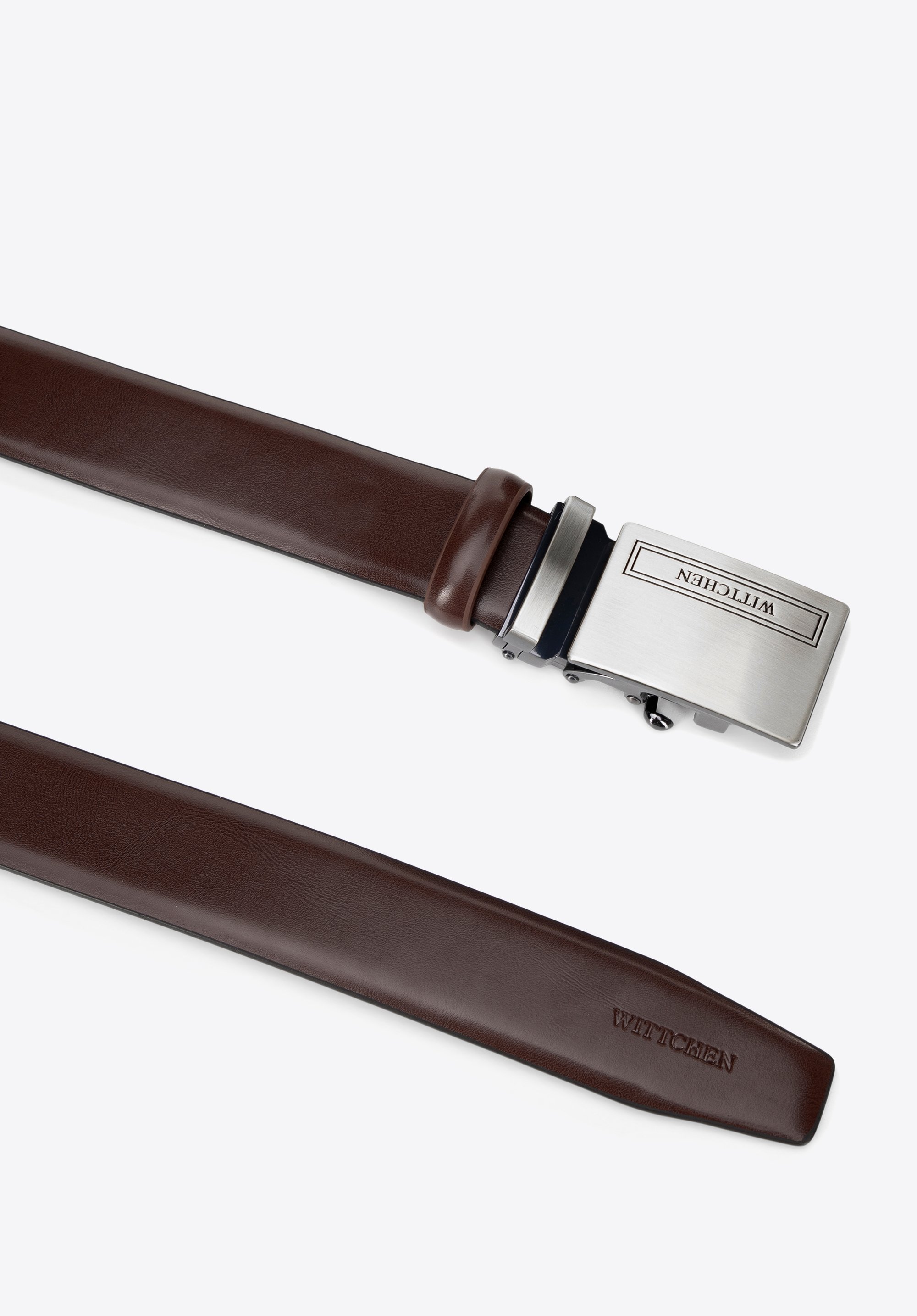 Men's leather plate buckle belt, dark brown, 99-8M-111-4-90, Photo 1