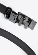 Men's leather belt with automatic plate buckle, black, 97-8M-901-1-12, Photo 3