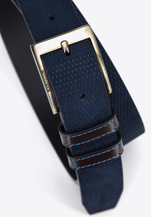 Men's suede belt, navy blue-brown, 97-8M-902-N-12, Photo 3