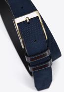 Men's suede belt, navy blue-brown, 97-8M-902-N-90, Photo 3