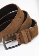 Men's suede textured belt, brown, 97-8M-905-5-90, Photo 3